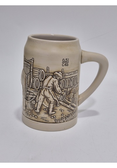 Vintage Tankart Kabartmalı At Arabası Figürlü Alman Bira Bardağı 14cm