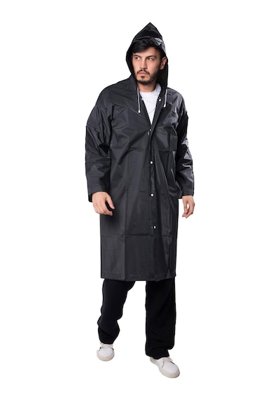 Marlux Unisex Su Rüzgar Geçirmez Kapüşonlu Çıtçıt Düğme Eva Yağmurluk - Siyah - Beyaz
