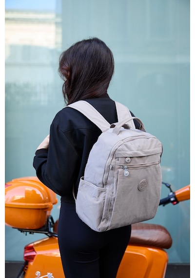 Sanmorris Unisex Suya Dayanıklı Krinkıl Kumaş Çok Gözlü Vizon Laptop Okul Ve Sırt Çantası Vizon