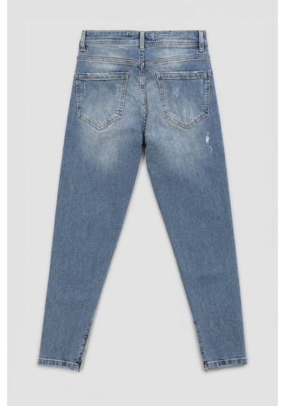 Erkek Skinny Fermuarlı Paça Detaylı Jean Açık Mavi 001