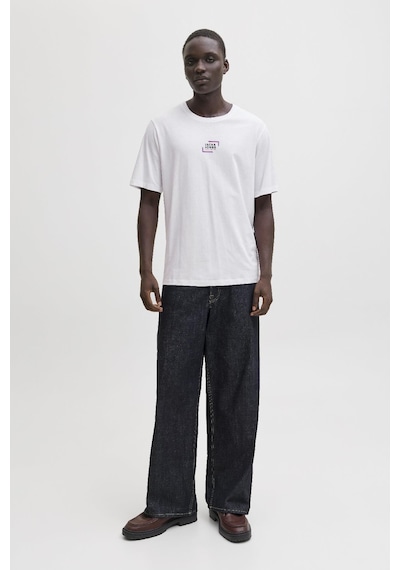 Jack & Jones Erkek Bisiklet Yaka Grafik Baskılı Tişört Beyaz