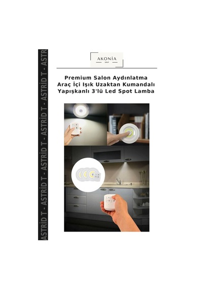 Premium Salon Aydınlatma Araç İçi Işık Uzaktan Kumandalı Yapışkanlı 3'lü Led Spot Lamba Çok Renkli