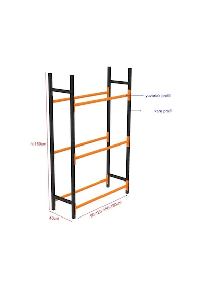 3 Katlı Lastik İstifleme Rafı, Mini Rack 40x120 Cm-150 Cm Çok Renkli