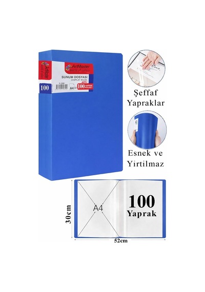 Mavi Sunum Dosyası 100 Lü 1 Adet Poşet Dosyalı Katalog Dosyası 100 Poşetli Kendinden Dosya Plastik Kapaklı Diğer