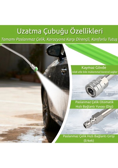 Robeve Bear Force Basınçlı Yıkama Uzatma Çubuğu 53 Cm - Paslanmaz Çelik - 1/4" Quick Plug Oto Yıkama Aparatı