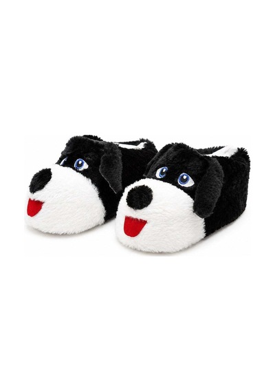 Modafocus Sevimli Köpek Figürlü Peluş Unisex Ev Pandufu - Sevgili Kombin - Gri Dilli Gri Dilli