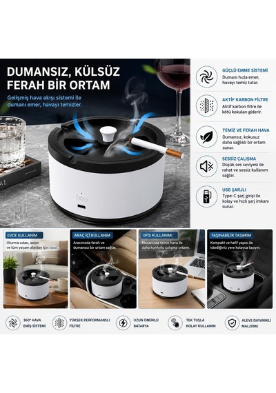Gold Orion Dumansız Küllük, Usb Şarjlı Akıllı Küllük, Duman Emiş Sistemi, Aktif Karbon Filtreli, Koku Giderici, Ev, Ofis, Araç Ve Otel Kullanımı İçin