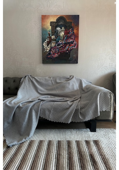 Sofline Kadife Şönil Koltuk Örtüsü, Kaymaz Kanepe Örtüsü, Koltuk Şalı 180 X 220cm Gri