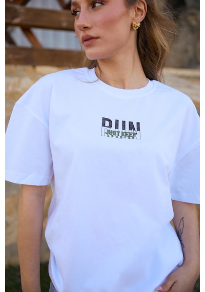 Velvoria Unisex Oversize Beyaz Run T-shirt