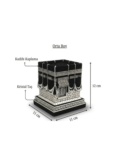 Kadife Kaplamalı Kristal Taşlı Gümüş Renk Kabe Polyester Biblo - Orta Boy - 12x11 Cm