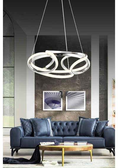 Ld 061 K Topsuz Model Krom 3 Renkli Salon Ve Oturma Odası İçin İdeal Alüminyum Avize, 50x90 Krom
