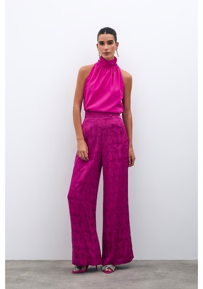 Sateen Jakarlı Salaş Pantolon - Fuşya