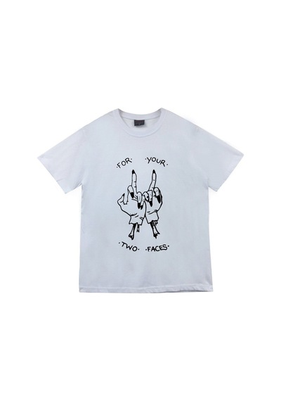 Stoned&Fame For Your Two Faces Baskılı Unisex %100 Pamuk Beyaz T-shirt Beyaz