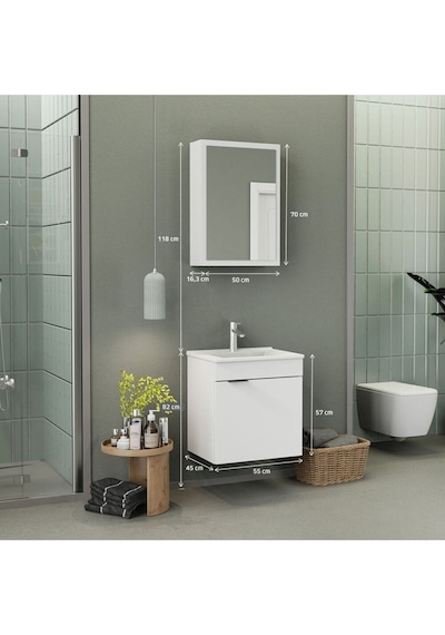 Biani Fix Loft 55 Cm Banyo Dolabı,Seramik Lavabolu, Aynalı,Lavabo Dahil,Mdf,Mat Beyaz Biani Fix Loft 55 Cm Banyo Dolabı,Seramik Lavabolu, Aynalı,Lavabo Dahil,Mdf,Mat Beyaz