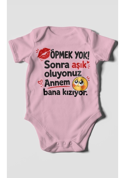 Morivokids Anneye Özel Kısa Kollu Bebek Body %100 Pamuk Zbn172-kk Koyu Pembe