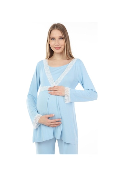 Luvmabelly Myra9707 Dantelli Emzirme Hamile Pijama Takımı -mavi-mavi