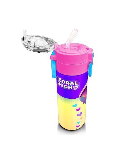 Coral High Kids Pembe Turkuaz Fil Desenli Pipetli Ve Direkt İçim Çelik Termos 500 Ml 31814 Turkuaz