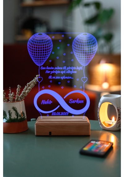 Sevgiliye Hediye 3D Sonsuzluk 2 Kalp Led Gece Lambası