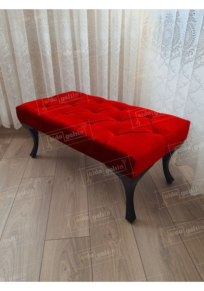 Kapitoneli Ayak Ucu Kapı Önü Antre Bench Puf Siyah Ayak 100 45 Kırmızı