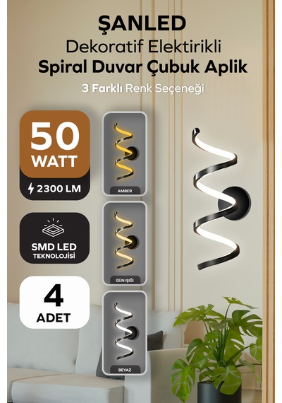 Dekoratif 20w İç Mekan Siyah Kasa 3 Renkli Işık Elektrikli 80 Cm Duvar Aplik 4 Adett