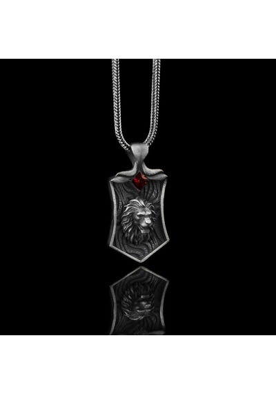 Zirkon Taşlı Aslan Motifli 925 Ayar Gümüş Kolye