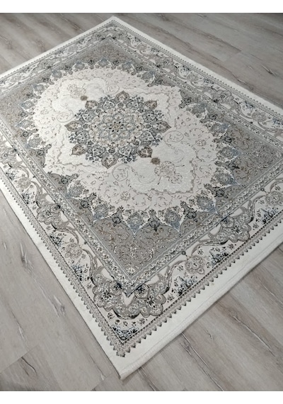 Vera Klasik Desenli Ipeksi Yumuşaklıkta Dokunmuş Makina Halısı 160x230 Cm Mavi Krem