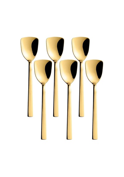 Gold Renk Paslanmaz Çelik Dondurma Kaşığı Seti, Çok Renkli, Titanyum Kaplama, 16 Cm, 6 Adet