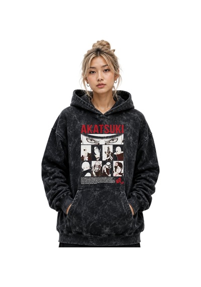 Sevbano Akatsuki Anime Baskılı Unisex Oversize Yıkamalı Premium Hoodie Sw Siyah