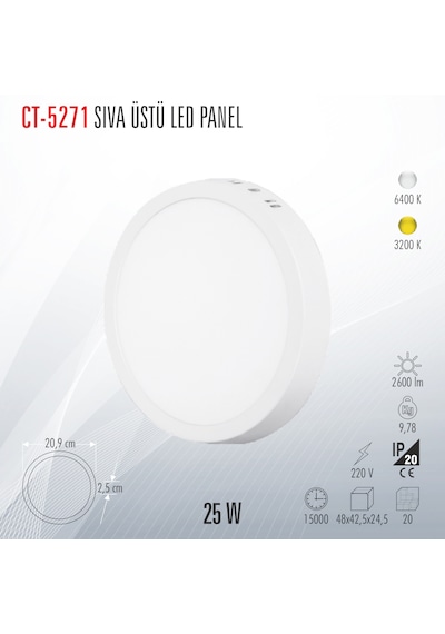 Cata Ct-5271 Sıva Üstü Led Panel Beyaz Işık