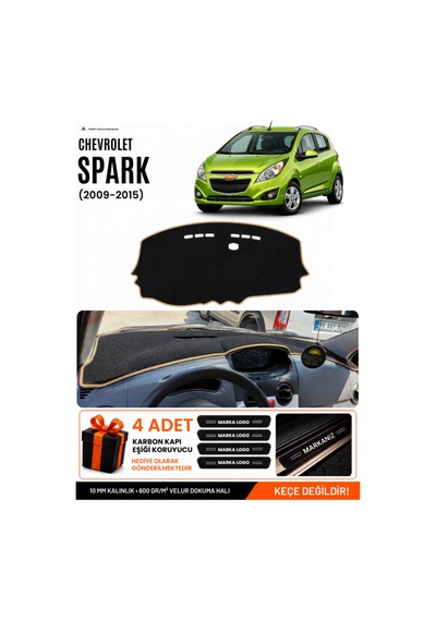 Chevrolet Spark 2009-2015 Uyumlu Torpido Örtüsü, Torpido Kılıfı - Siyah Bej