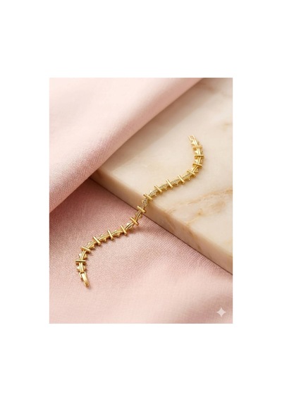 Premium Gold Zirkon Taşlı Geometrik Tasarım Elegant Bileklik Altın