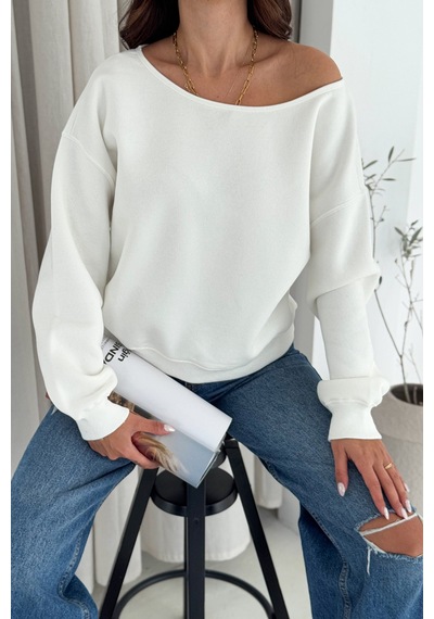 Noa & Noa Kadın Omuz Detaylı Polar Sweatshirt Rahat & Feminen Stil Beyaz