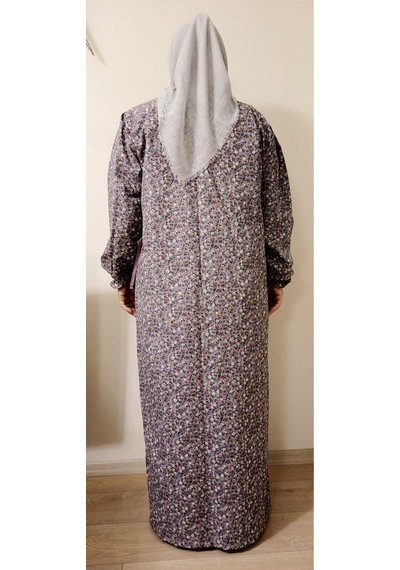 Pembe Ve Gri Çiçekli Namaz Elbisesi Gri Çiçekli