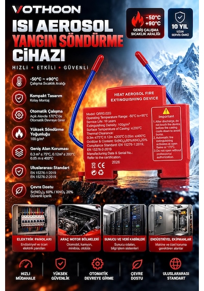 Otomatik Pano Yangın Söndürücü 20 Gr Aerosol Isı Sensörlü Elektrik Panosu Koruma Cihazı