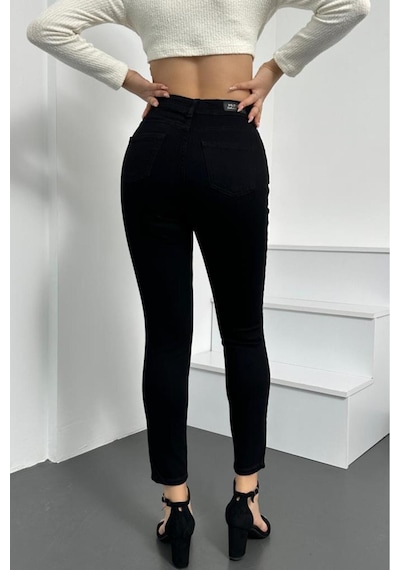 Kadın Siyah Süper Skinny Fit Esnek Likralı Denim Jean Kot Pantol