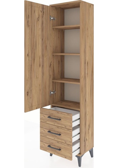 Arges Dolap 4 Raflı 3 Çekmeceli Tek Kapaklı 44x30x182 Çam-çam Çam