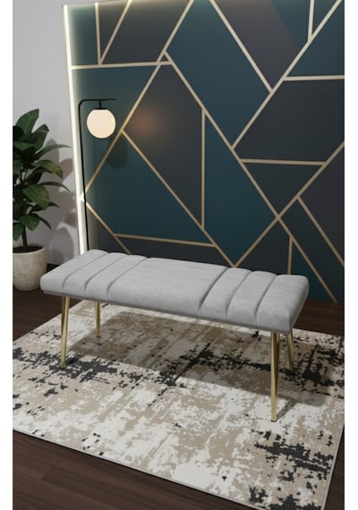 Özcan Metal Gold Metal Ayaklı Metal Kasalı Bench Mutfak Salon Antre Yatak Odası Balkon Puf Bank Antrasit