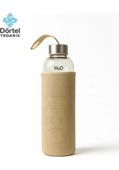 H2o Deri Kılıflı Cam Matara 1000 Ml Bej