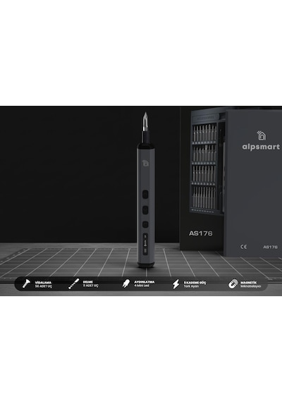 Alpsmart As176 Hassas Şarjlı Tornavida Seti - 76 Parça