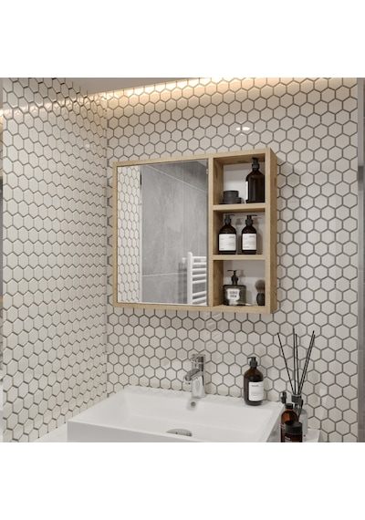 Rosepal Mobilya Luna Banyo Tuvalet Aynalı Lefkas Dolap 65' Meşe