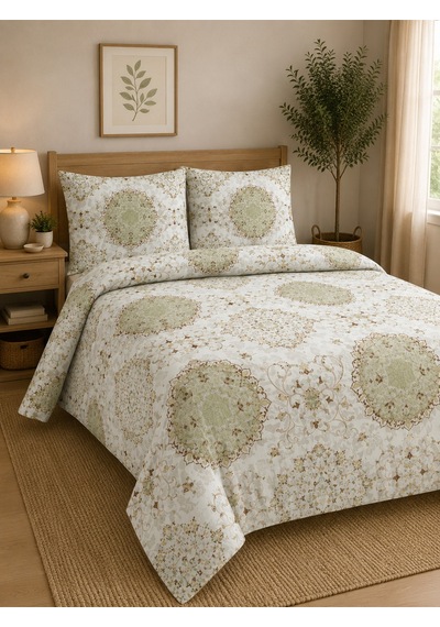 Çift Kişilik Nevresim Takımı %100 Pamuk 200x220 Lastikli Çarşaflı 160x200 Yeşil