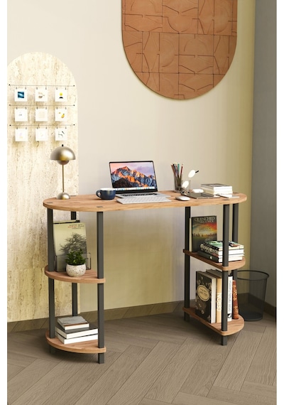 Soft Oval Çalışma Masası Çok Raflı Bilgisayar Masası Modern Ofis Ve Ev Çalışma Masası Meşe Soft Oval Çalışma Masası Çok Raflı Bilgisayar Masası Modern Ofis Ve Ev Çalışma Masası Meşe