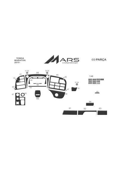 Mitsubishi Temsa Maraton 2015- Torpido Kaplama 69 Parça Karbon