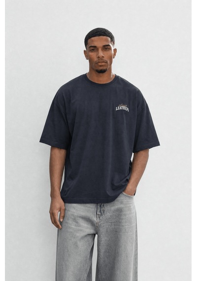 Respire Erkek Leather Baskılı Oversize T-shirt Siyah