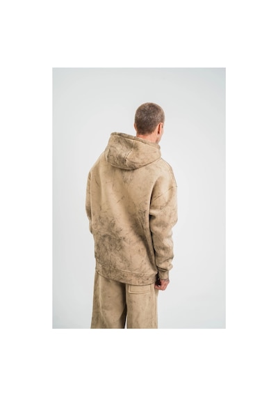 Erkek 3 İplik Pamuklu Oversize Kapüşonlu Yıkamalı Hoodie Sweatshirt - Bej