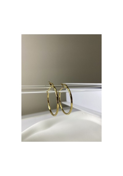 Çelik 3 Cm Klipsli Halka Küpe Gold