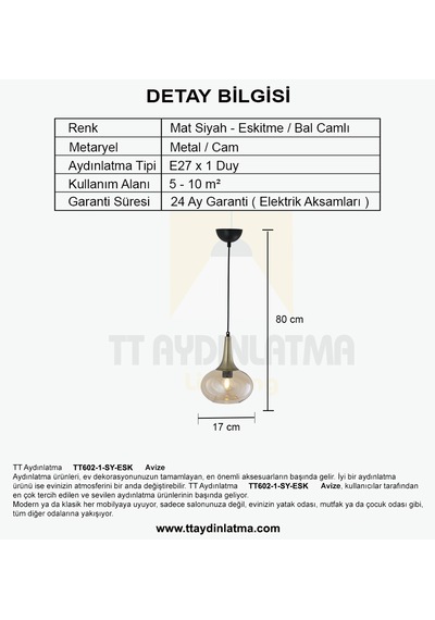 Tt602-1-sy-esk Tt Ayd. Mat Siyah-eskitme Tekliuzunhunili Avize Siyah - Eskitme