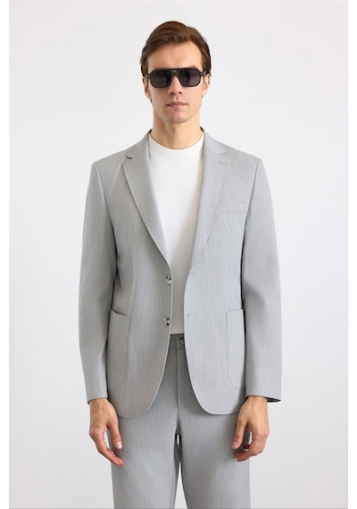 Süvari Gri Slim Mono Yaka Düz Torba Cep 6 Drop Takım Elbise Tk1006900398-s05