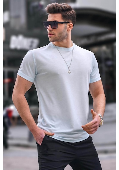 Madmext Mavi Regular Fit Basic Erkek Tişört 6069 Mavi
