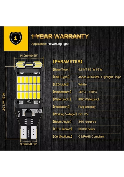 Şanlıtuning T10 T15 Park Ampul 45 Led Geri Vites Plaka Ampul Güçlü Beyaz Işık